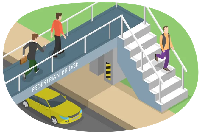 3 D Isometric Flat Vector Conceptual Illustration Of Pedestrian Bridge People Using Footbridge Illustration