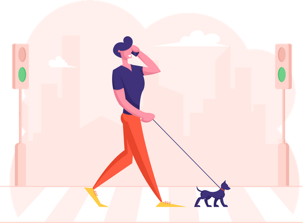 Pedestrian passing road while talking on mobile Illustration