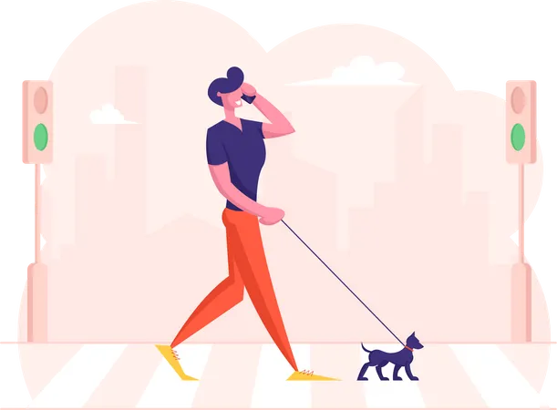 Pedestrian passing road while talking on mobile Illustration