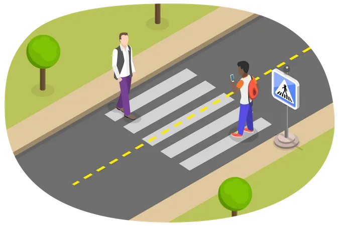 3 D Isometric Flat Vector Conceptual Illustration Of Pedestrian Road Safety Rules Crosswalk With Pedestrians Illustration