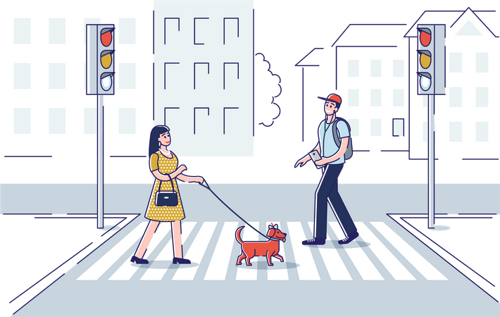 Pedestrians crossing street Illustration