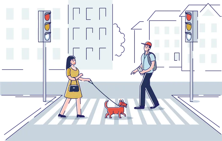 Pedestrians crossing street Illustration