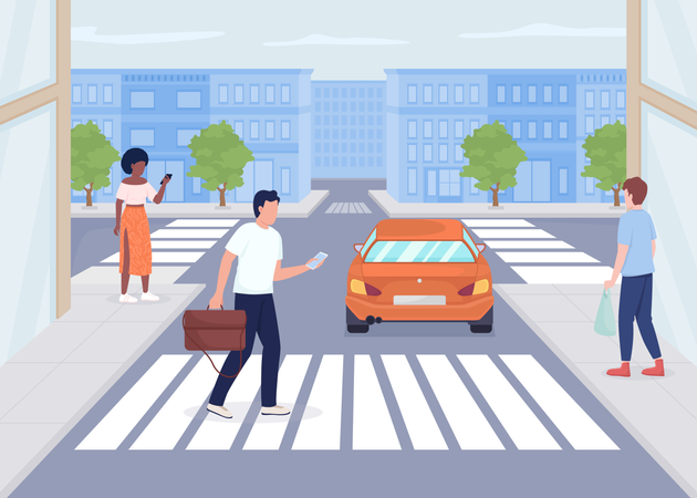 Pedestrians on city street Illustration