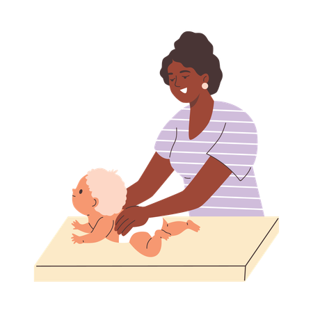 Pediatra massageia suavemente as costas do bebê  Ilustração