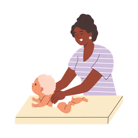 Pediatra massageia suavemente as costas do bebê  Ilustração