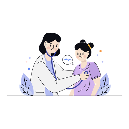Médecin pédiatrique examinant une fille  Illustration