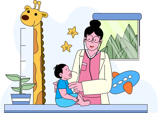 Showcasing A Pediatrician Treating A Young Child In A Child Friendly Hospital Environment This Illustration Reflects The Gentle And Caring Approach Of Healthcare For Children Illustration