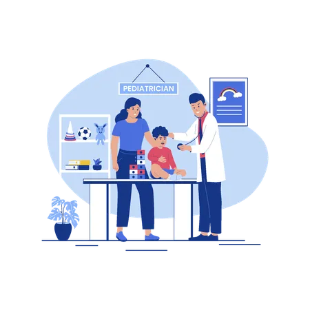 Pediatrician Concept Illustration Doctor Is Checking The Childs Health Vector Flat Illustration Illustration