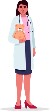 Pediatrician Semi Flat RGB Color Vector Illustration Female Doctor Paediatrician Medical Staff Young Latino Woman Working As Baby Doctor Isolated Cartoon Character On White Background Illustration