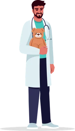 Pediatrician Semi Flat RGB Color Vector Illustration Male Doctor Paediatrician Medical Personnel Young Latino Man Working As Baby Doctor Isolated Cartoon Character On White Background Illustration