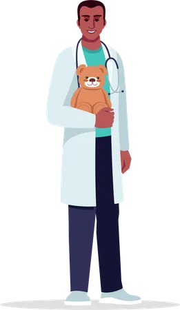 Pediatrician Semi Flat RGB Color Vector Illustration Children Care Doctor Hospital Personnel Young African American Man Working As Pediatrician Isolated Cartoon Character On White Background Illustration