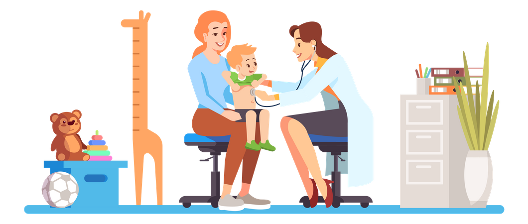 Pediatrician Checking Baby's Heartbeats Using Stethoscope  Illustration