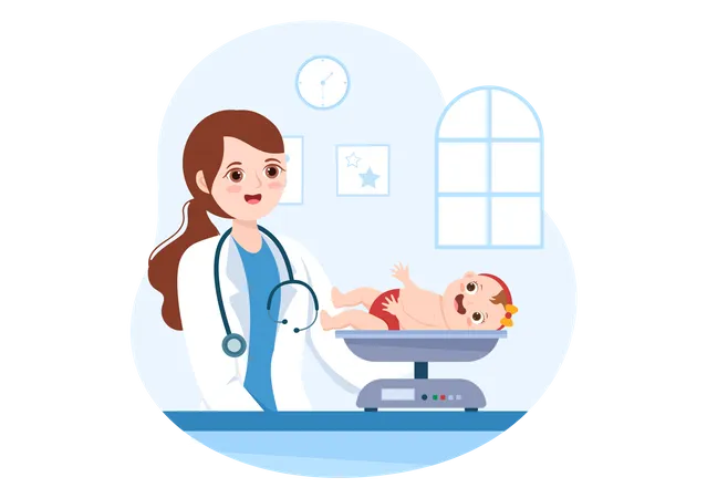 Pediatrician checking little kid  Illustration