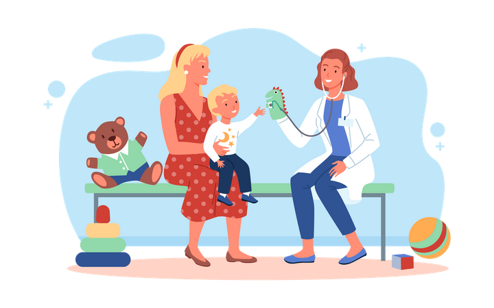 Pediatrician doing check up of kid  Illustration