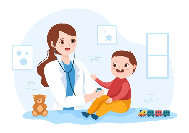 Pediatrician Examines Baby  Illustration