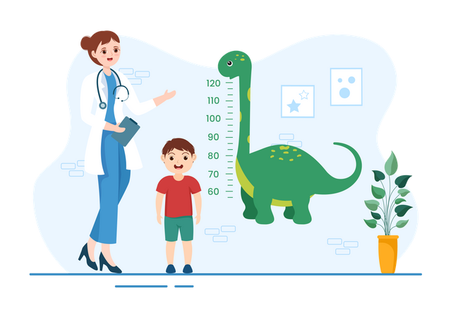 Pediatrician examining boy  Illustration