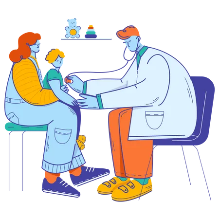 Pediatrician examining boy  Illustration