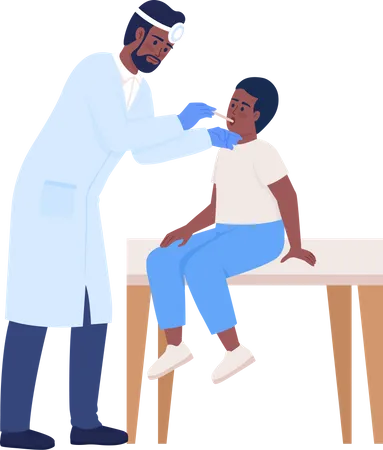 Pediatrician examining little boy throat Illustration