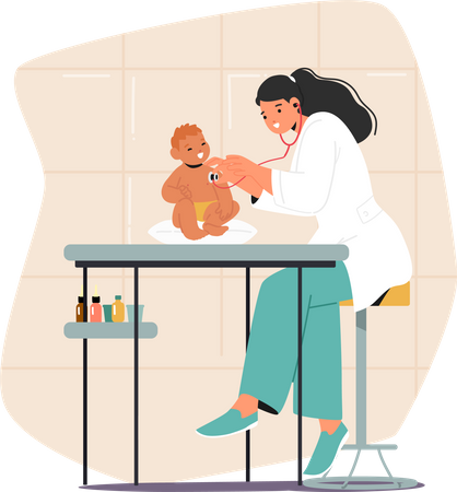 Pediatrician Female Checks Baby Heartbeat With Stethoscope  Illustration