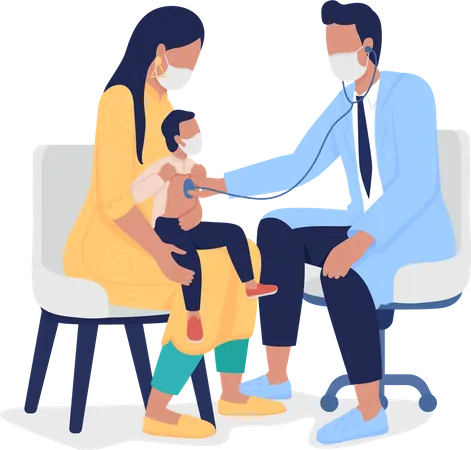 Pediatrician listening to kid heart rate with stethoscope  Illustration