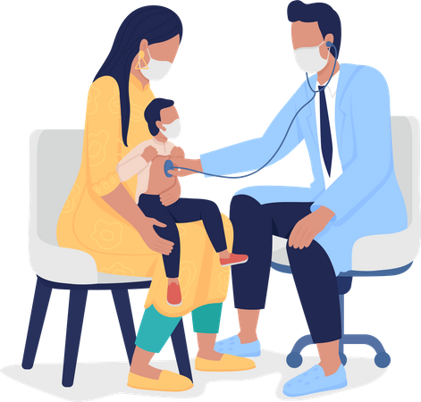 Pediatrician listening to kid heart rate with stethoscope  Illustration