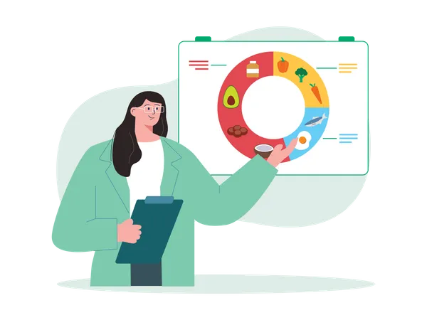 Pediatrician showing health diet chart  Illustration