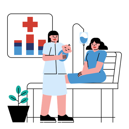 Pediatrician Visiting a newborn baby  Illustration