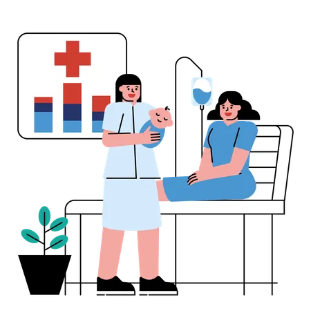 Pediatrician Visiting a newborn baby  Illustration