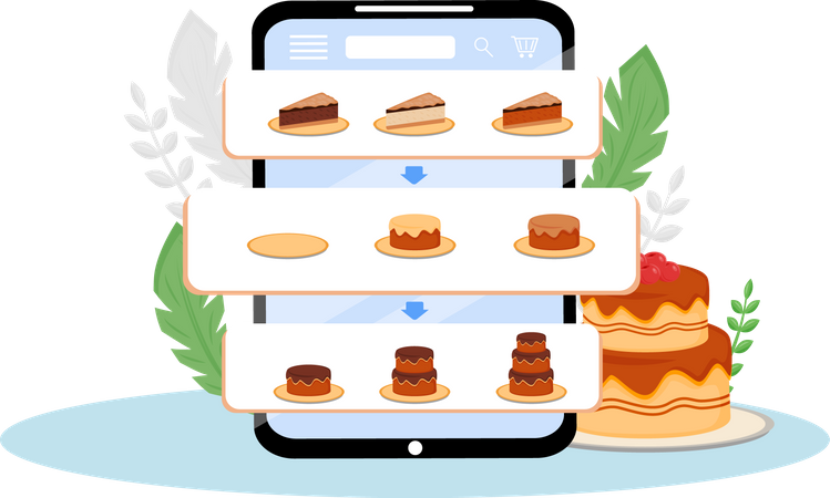 Aplicativo móvel para pedidos de bolos online  Ilustração