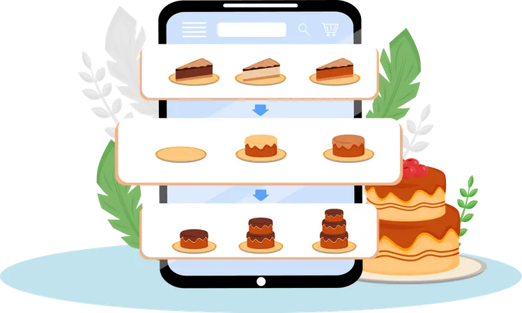 Aplicativo móvel para pedidos de bolos online  Ilustração