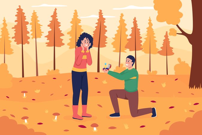 Pedido de casamento durante o outono  Ilustração