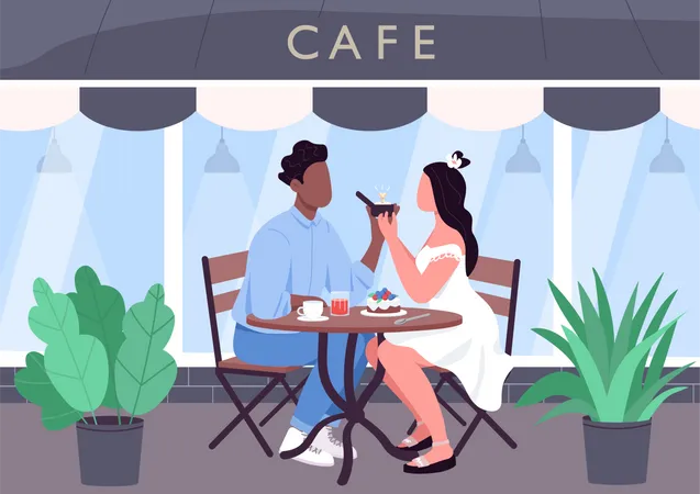 Pedido de casamento no café  Ilustração