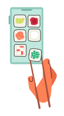 Pedido de fast food japonês online  Ilustração