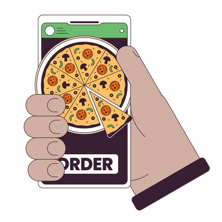 Pedir pizza por teléfono inteligente  Ilustración