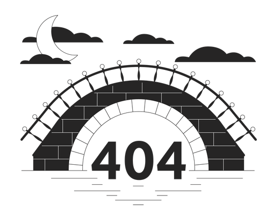 Mensagem flash de erro 404 em preto e branco da ponte de pedra  Ilustração