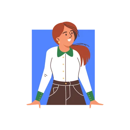 Peeping woman against a rectangular blue frame  Illustration