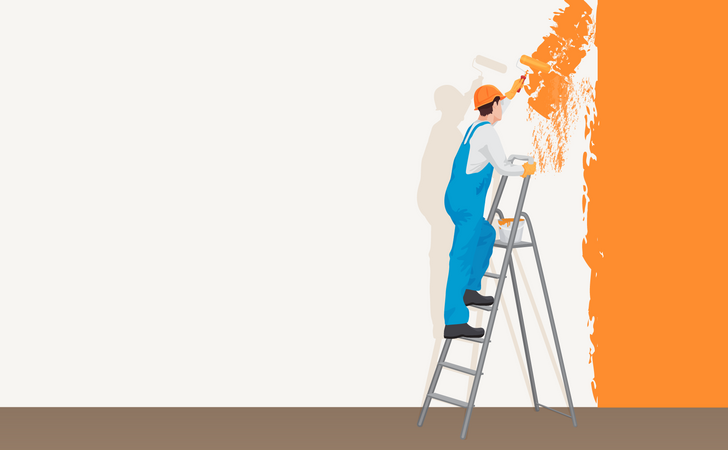 Peintre peinture mur  Illustration