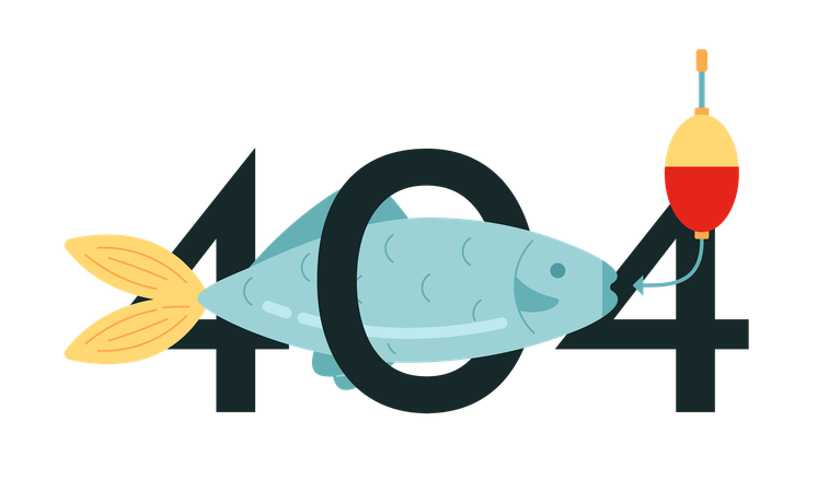 Peixe na isca mostrando mensagem flash de erro 404  Ilustração