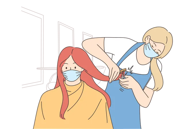 Estilista cortando cabello de mujer  Ilustración