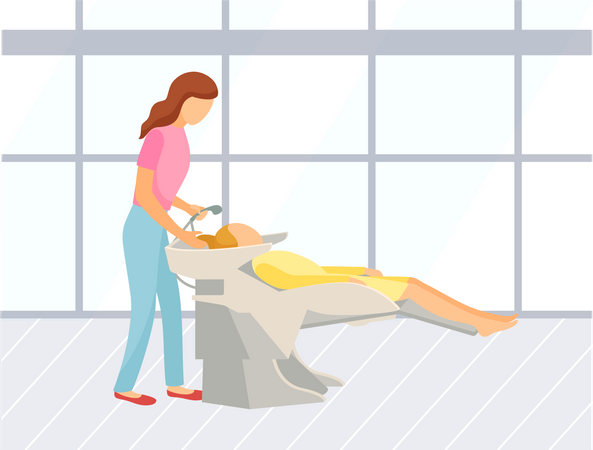 Estilista lavando el cabello de una clienta  Ilustración