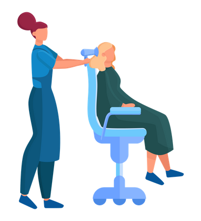 Estilista secando el cabello del cliente  Ilustración