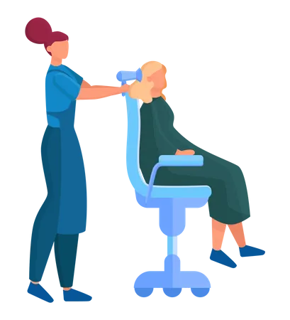 Estilista secando el cabello del cliente  Ilustración