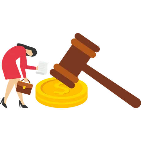 Penalty Fine To Pay For Prohibited Legal Charge And Expense Punishment Notice Traffic Charge Bill Concept Sad Man Holding Fine Notice With Law Gavel On Top Of Money Coins Stack Illustration
