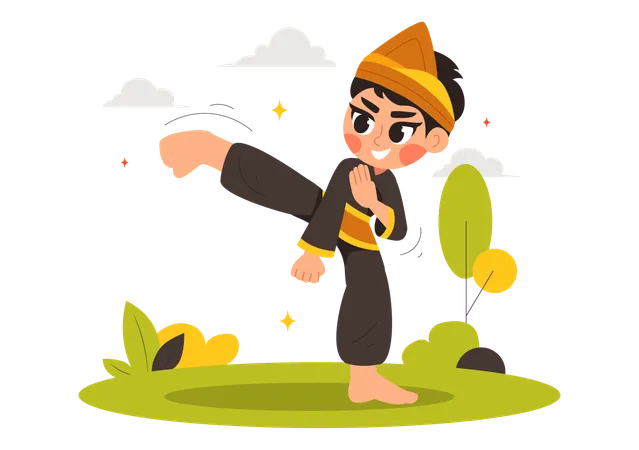 Ilustración deportiva de Pencak Silat  Ilustración