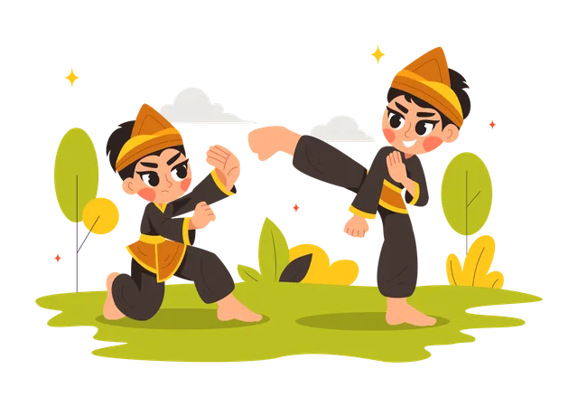 Ilustración deportiva de Pencak Silat  Ilustración