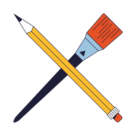 Crossed Pencil And Paintbrush Flat Line Color Isolated Vector Object Artist Equipment Editable Clip Art Image On White Background Simple Outline Cartoon Spot Illustration For Web Design Illustration