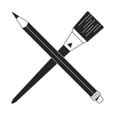 Crossed Pencil And Paintbrush Flat Monochrome Isolated Vector Object Artist Equipment Editable Black And White Line Art Drawing Simple Outline Spot Illustration For Web Graphic Design Illustration