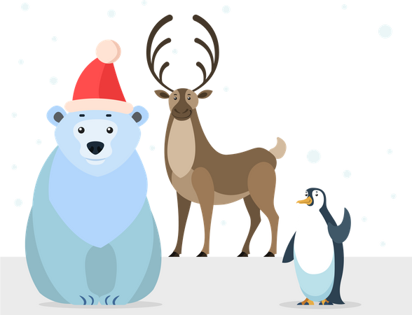 Penguin and reindeer  Illustration