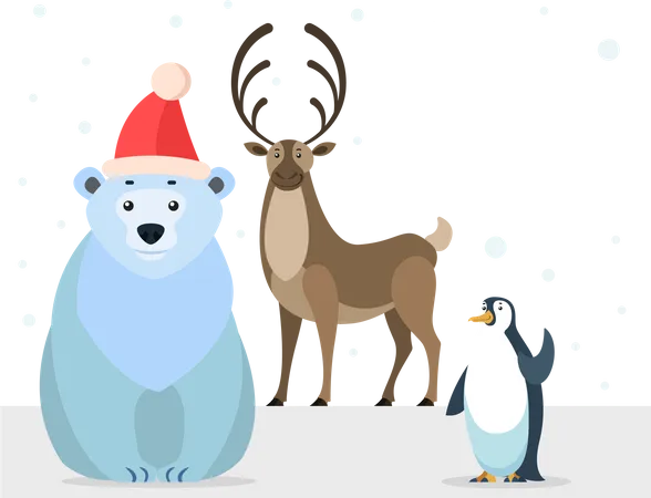 Penguin and reindeer  Illustration