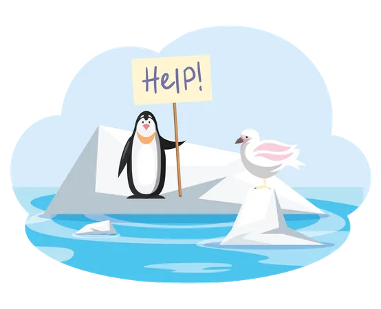 Penguin asking for help due to climate change Illustration